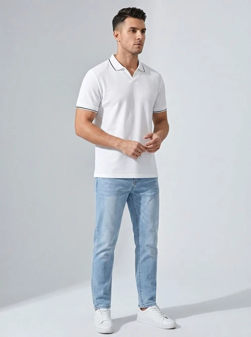 Polo décontracté à col en V pour homme - Haut en maille à manches courtes