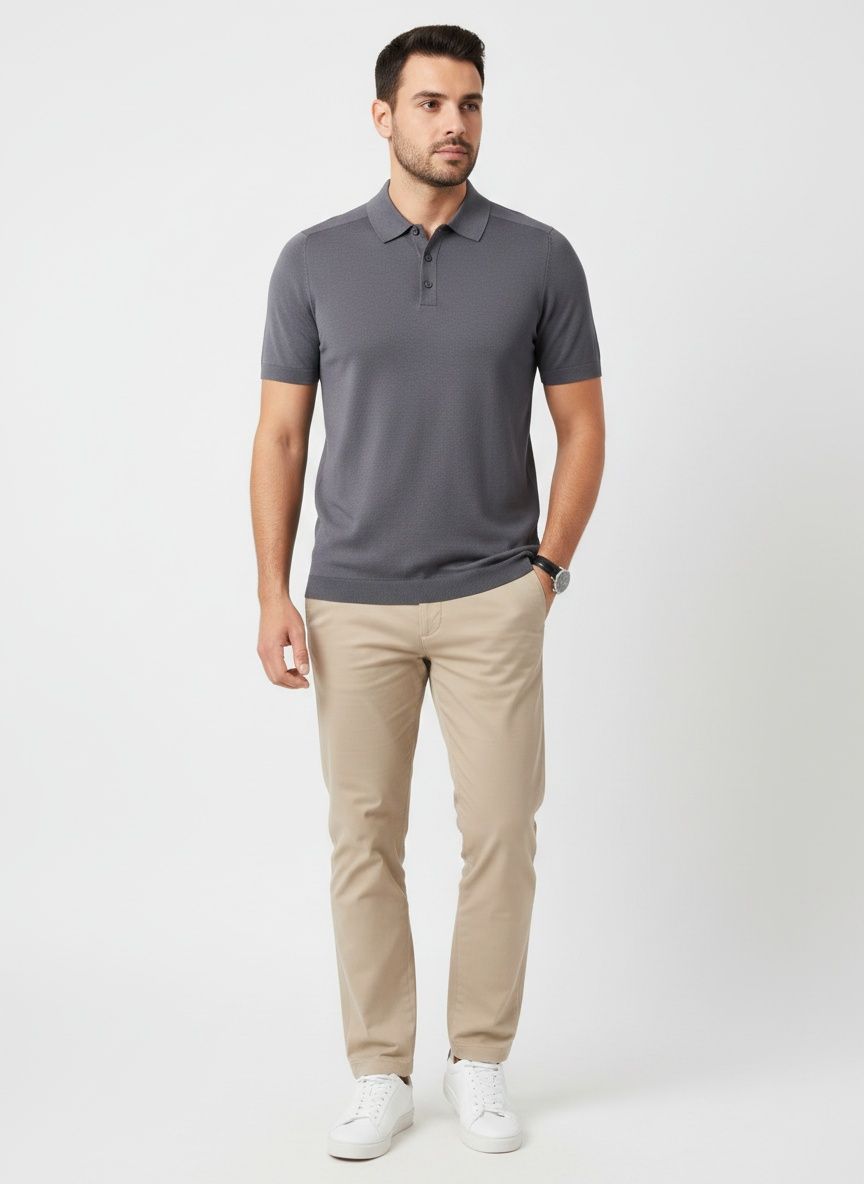 Men's Knitted Short Sleeve Polo Shirt - Smart Casual Style