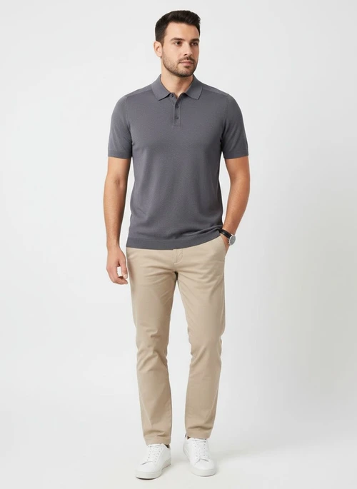 Men's Knitted Short Sleeve Polo Shirt - Smart Casual Style