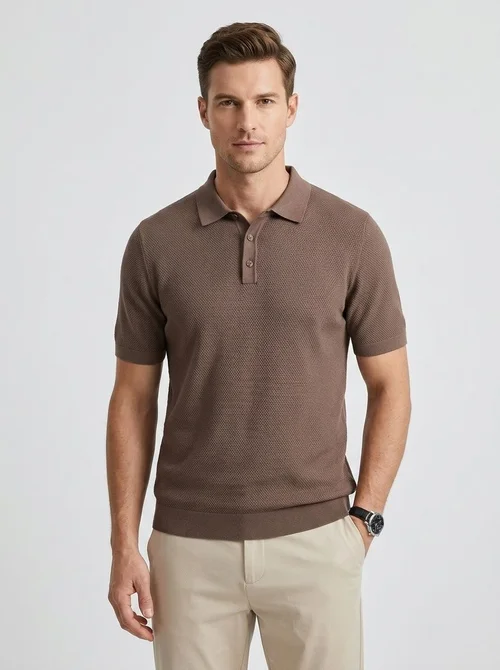 Polo en maille pour homme - Manches courtes, texture confortable
