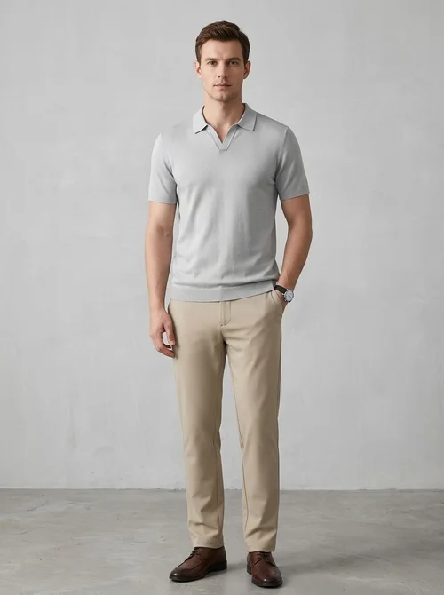 Polo homme en maille - Manches courtes - Col V