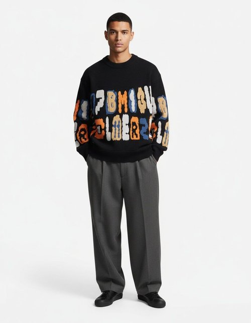 Maglione girocollo da uomo in maglia jacquard, strato base