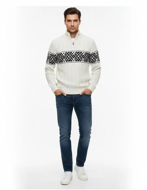 Maglione da uomo slim fit in maglia jacquard pesante con mezza zip