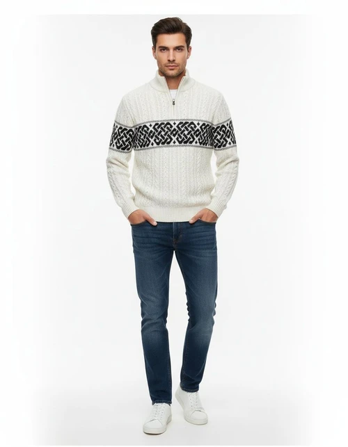 Men's Heavy Jacquard Half-Zip Pullover Slim Fit Knit Sweater