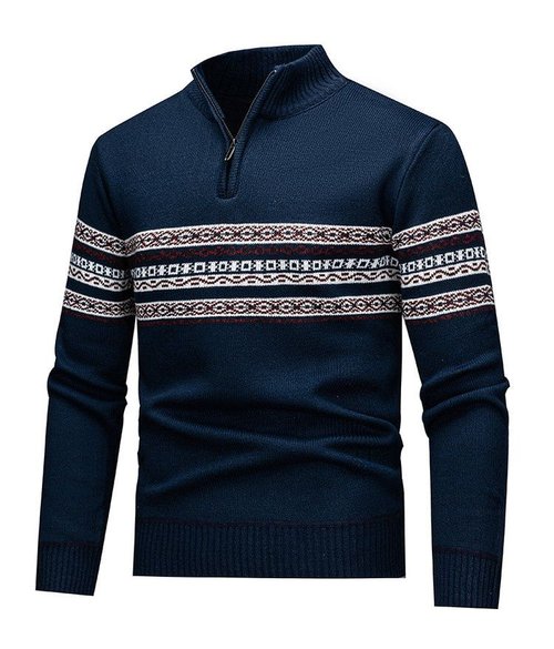 Maglione da uomo a maniche lunghe, caldo e foderato in pile, in maglia.