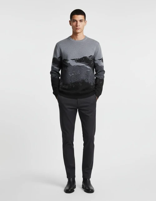 Men's Gradient Long Sleeve Knit Sweater Crewneck Fashion Pullover