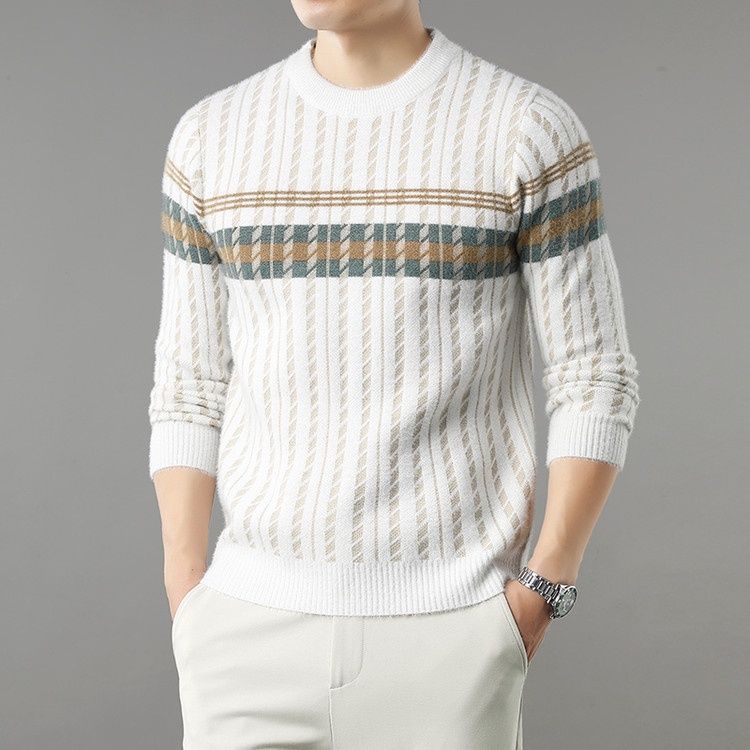 Men's Crewneck Pullover Sweater Long Sleeve Middle-Aged Knit Top