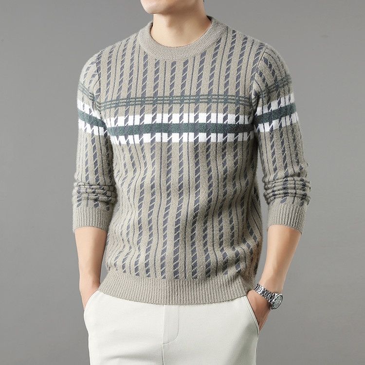 Men's Crewneck Pullover Sweater Long Sleeve Middle-Aged Knit Top