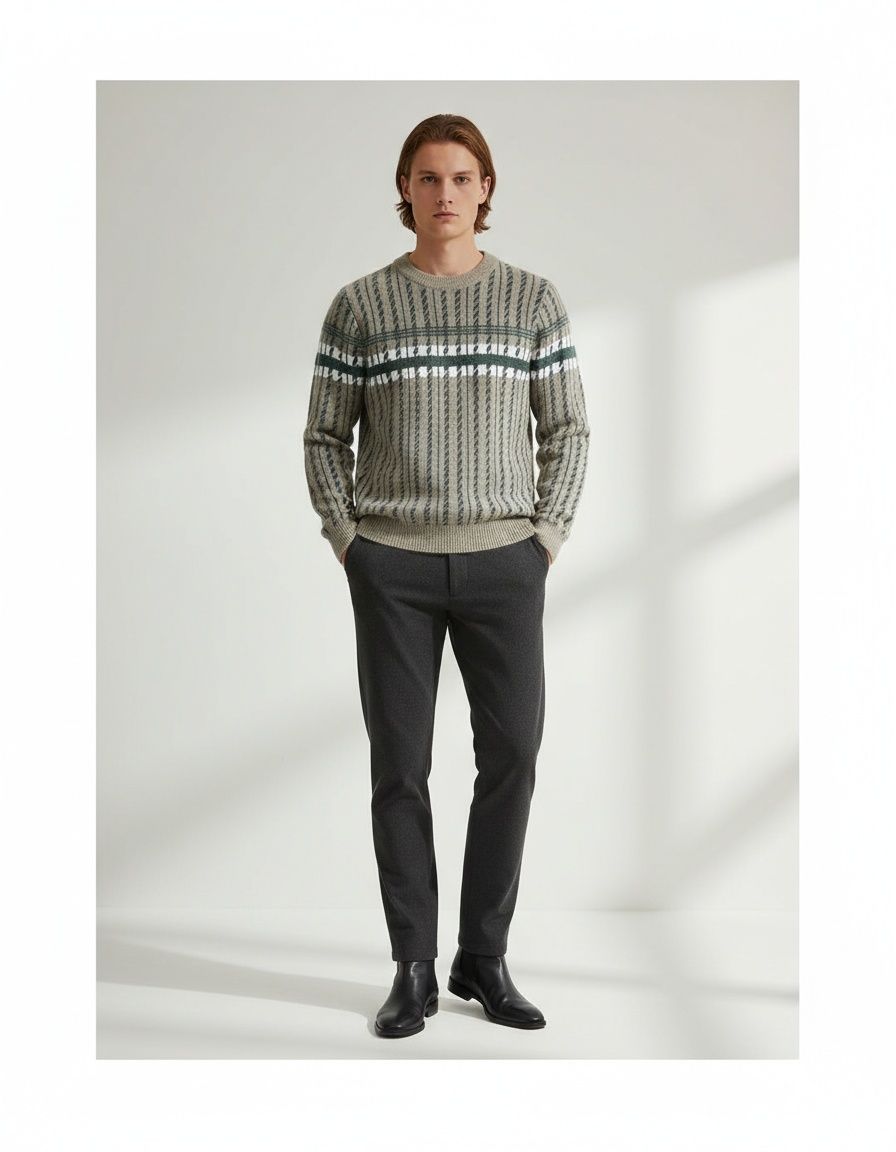 Men's Crewneck Pullover Sweater Long Sleeve Middle-Aged Knit Top