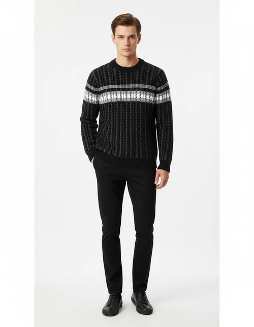 Men's Crewneck Pullover Sweater Long Sleeve Middle-Aged Knit Top