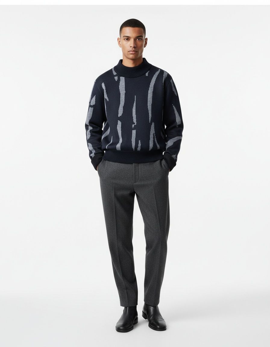 Men's Winter Crewneck Fleece Lined Warm Sweater Loose Fit Knitwear