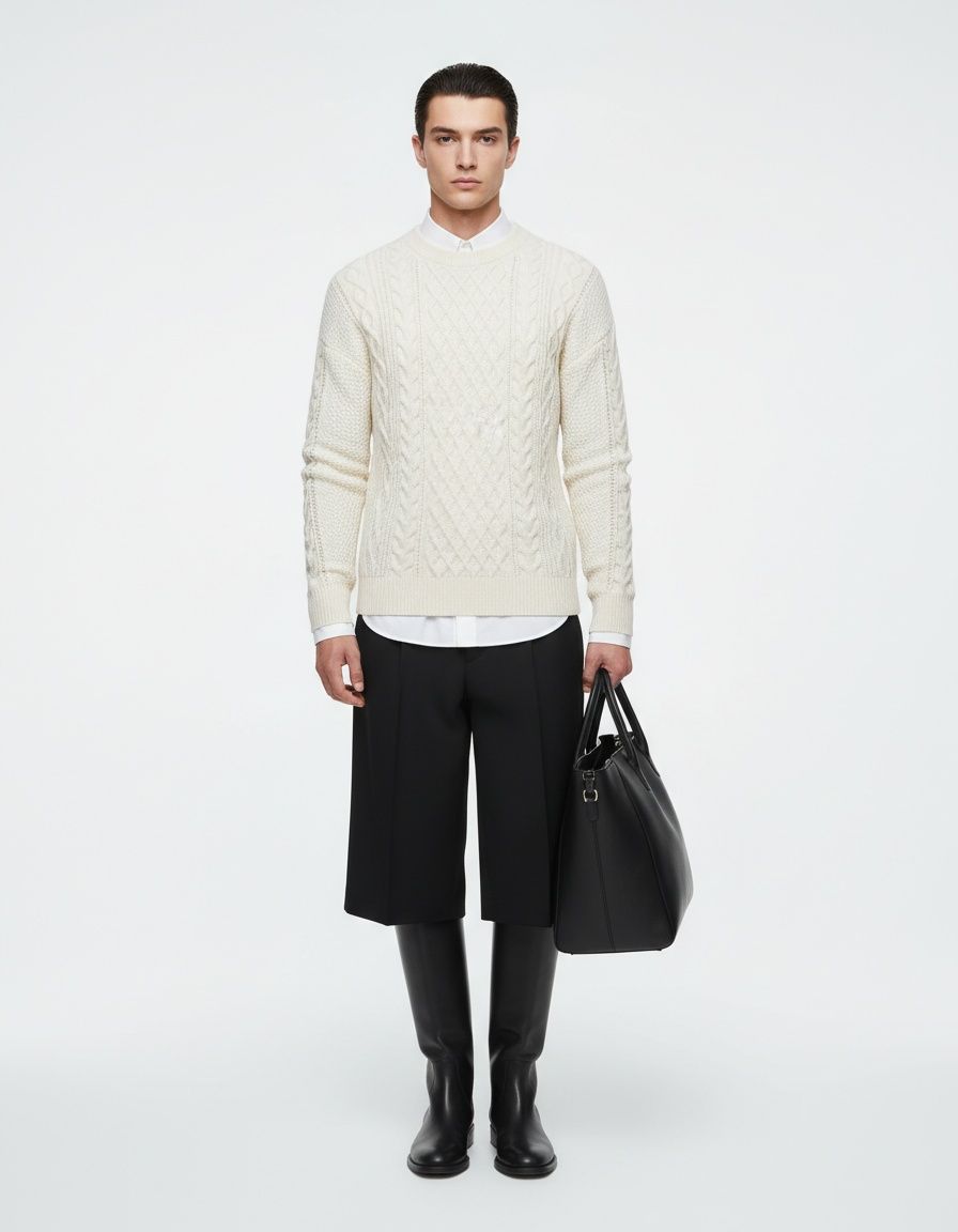 Men's Solid Color Fashion Knit Base Layer Long Sleeve Sweater Top