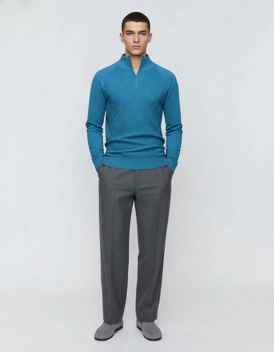Men's Mock Neck Zip Knit Sweater Solid Color Long Sleeve Pullover