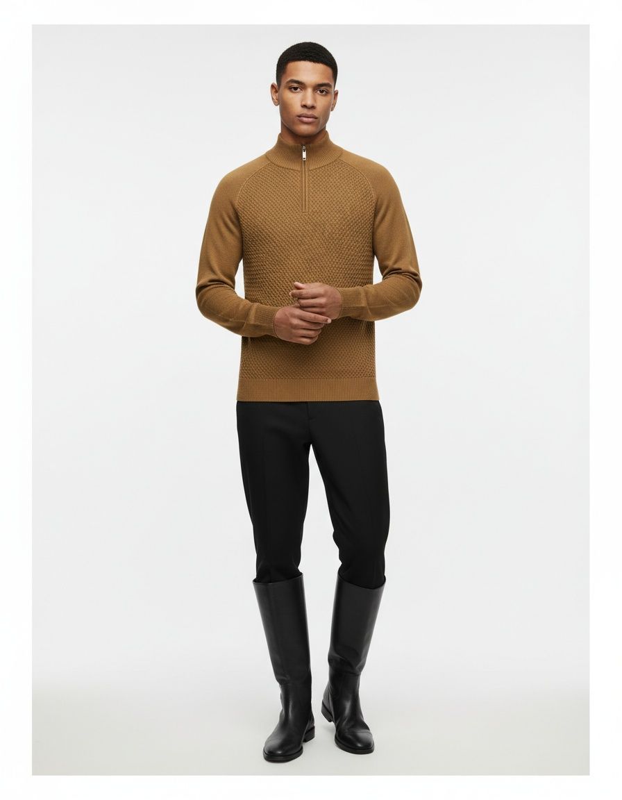 Men's Mock Neck Zip Knit Sweater Solid Color Long Sleeve Pullover