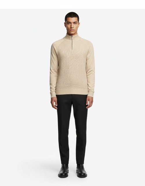 Maglione da uomo a collo alto con zip, in maglia, tinta unita, maniche lunghe.