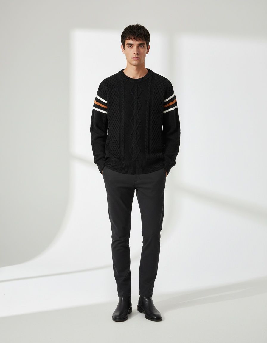 Men's Warm Knit Patchwork Sweater Fashion Casual Knitwear