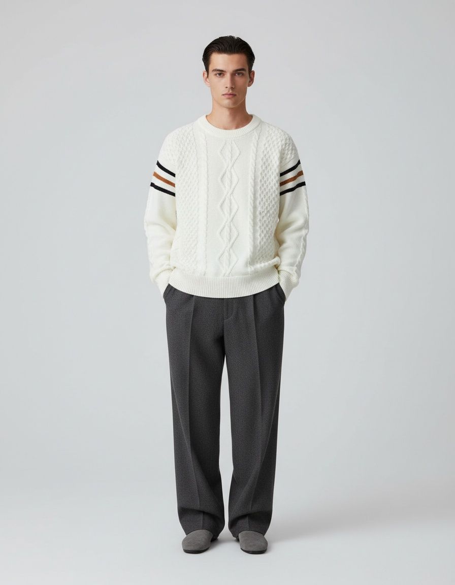 Men's Warm Knit Patchwork Sweater Fashion Casual Knitwear