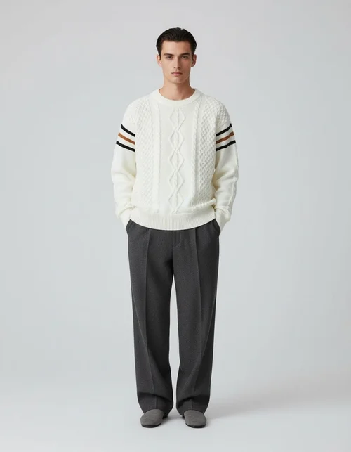 Maglione da uomo caldo in maglia patchwork, maglieria casual alla moda