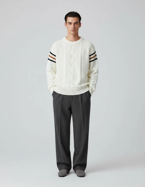 Men's Warm Knit Patchwork Sweater Fashion Casual Knitwear