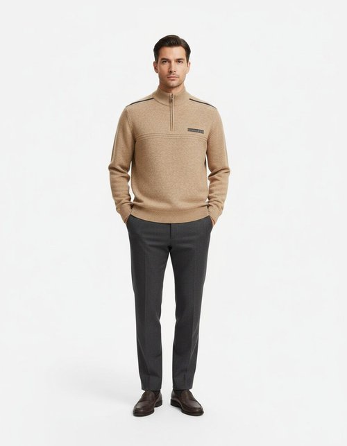 Maglione da uomo a collo alto con zip, in maglia, caldo e alla moda, a maniche lunghe.