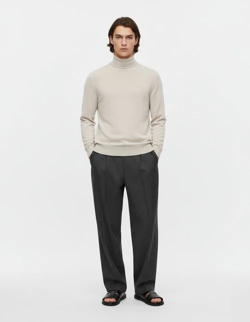 Maglione da uomo slim fit a collo alto foderato in pile, caldo strato base