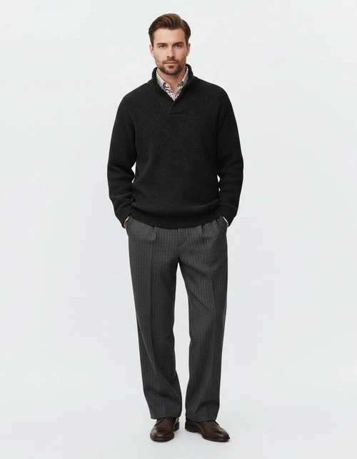 Men's V-Neck Pullover Sweater Solid Color Loose Fit Knitwear