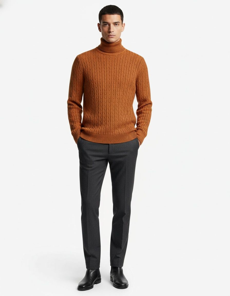 Herren-Pullover mit Zopfmuster, schmale Passform, lässiger Pullover