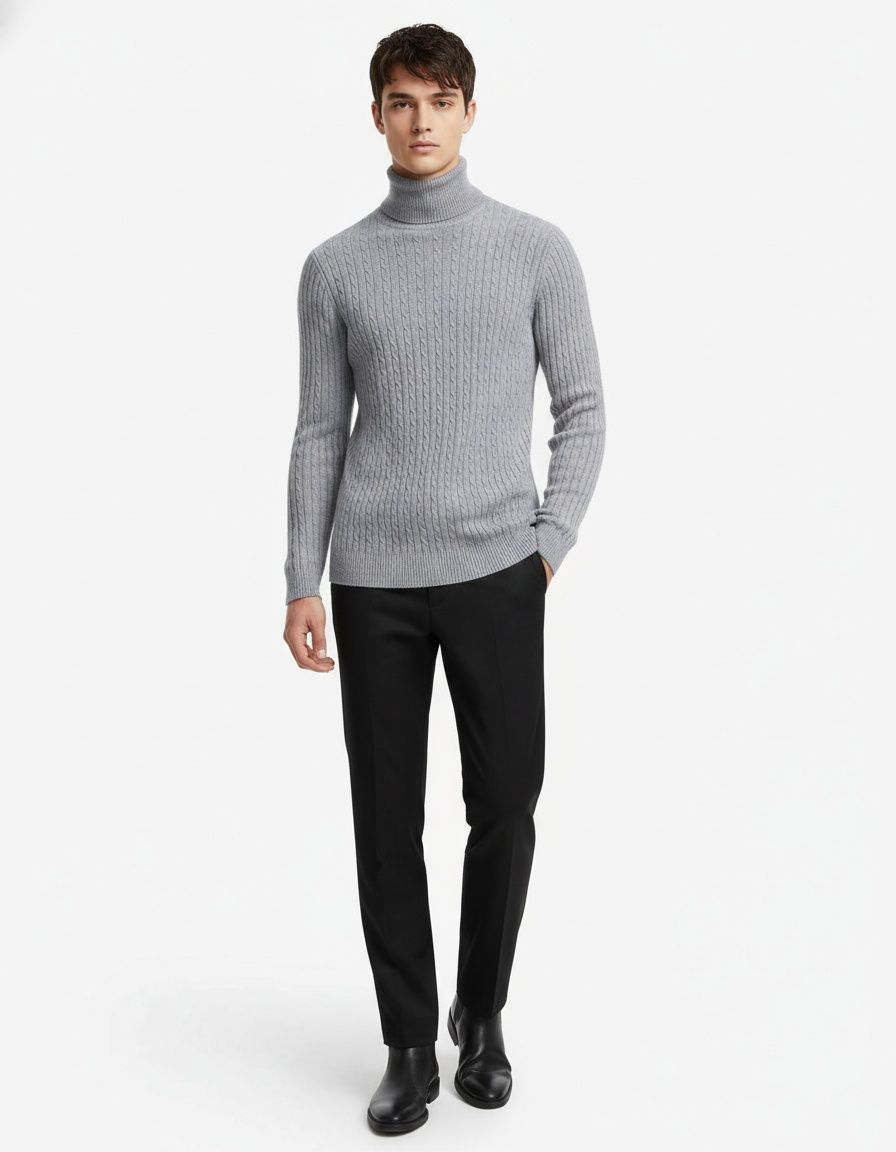 Men's Cable Knit Pullover Slim Fit Casual Sweater
