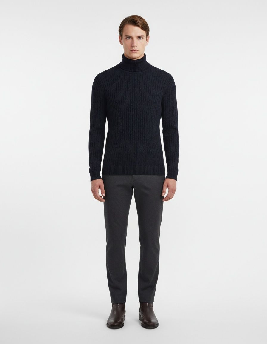 Men's Cable Knit Pullover Slim Fit Casual Sweater