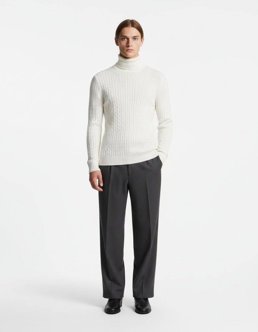 Men's Cable Knit Pullover Slim Fit Casual Sweater