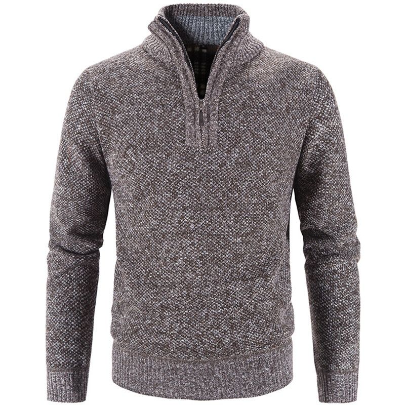 Men's Stand Collar Half-Zip Pullover Thick Casual Winter Knitwear