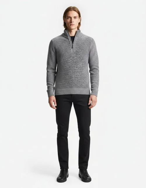 Maglione invernale da uomo con collo alto e mezza zip, in maglia spessa e casual.
