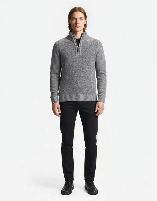 Men's Stand Collar Half-Zip Pullover Thick Casual Winter Knitwear