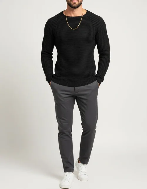 Maglione da uomo slim fit girocollo tinta unita in maglia, strato base casual