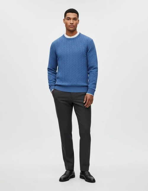 Men's Cable Knit Solid Color Crewneck Pullover Slim Fit Base Layer