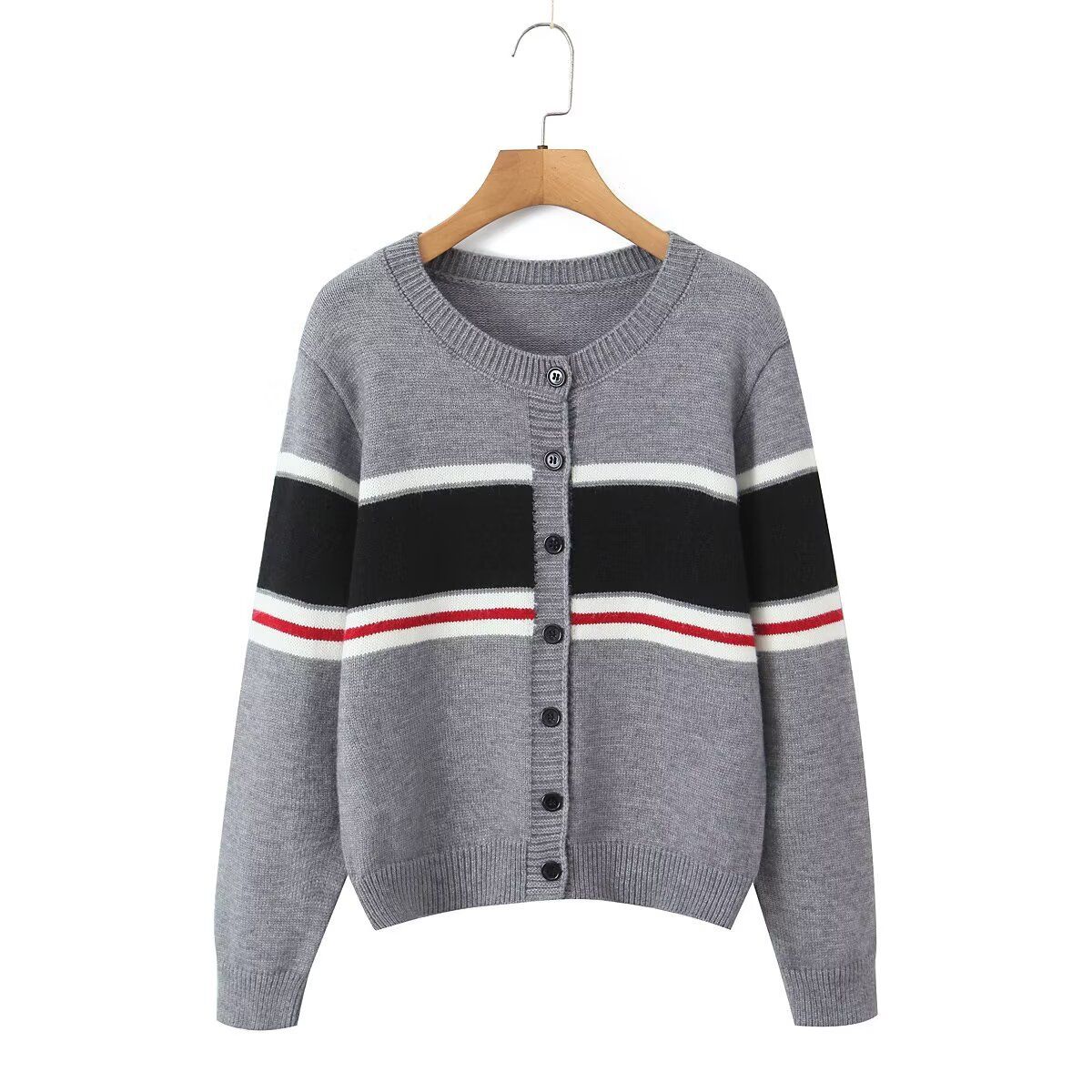 Striped Knit Cardigan - Classic Fashion Women's Sweater KUN-00028