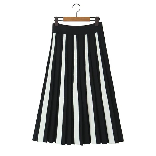 Knit Striped Midi Skirt - European Style KUN-00018
