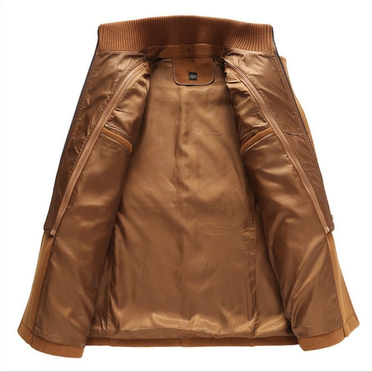 Herren-Trenchcoat aus Wolle mit doppeltem Kragen, normaler Passform und vertikalem Reißverschluss, ideal für Frühling/Herbst.