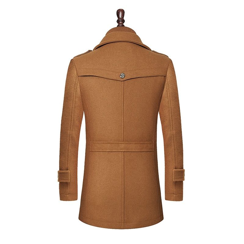 Herren-Trenchcoat aus Wolle mit doppeltem Kragen, normaler Passform und vertikalem Reißverschluss, ideal für Frühling/Herbst.