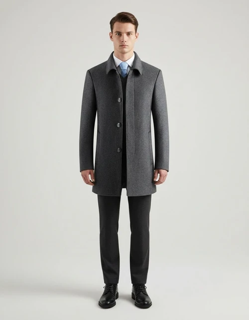 Men's Business Wool Lapel Trench Coat - Trendy Fleece-Lined Thickened Woolen Jacket
