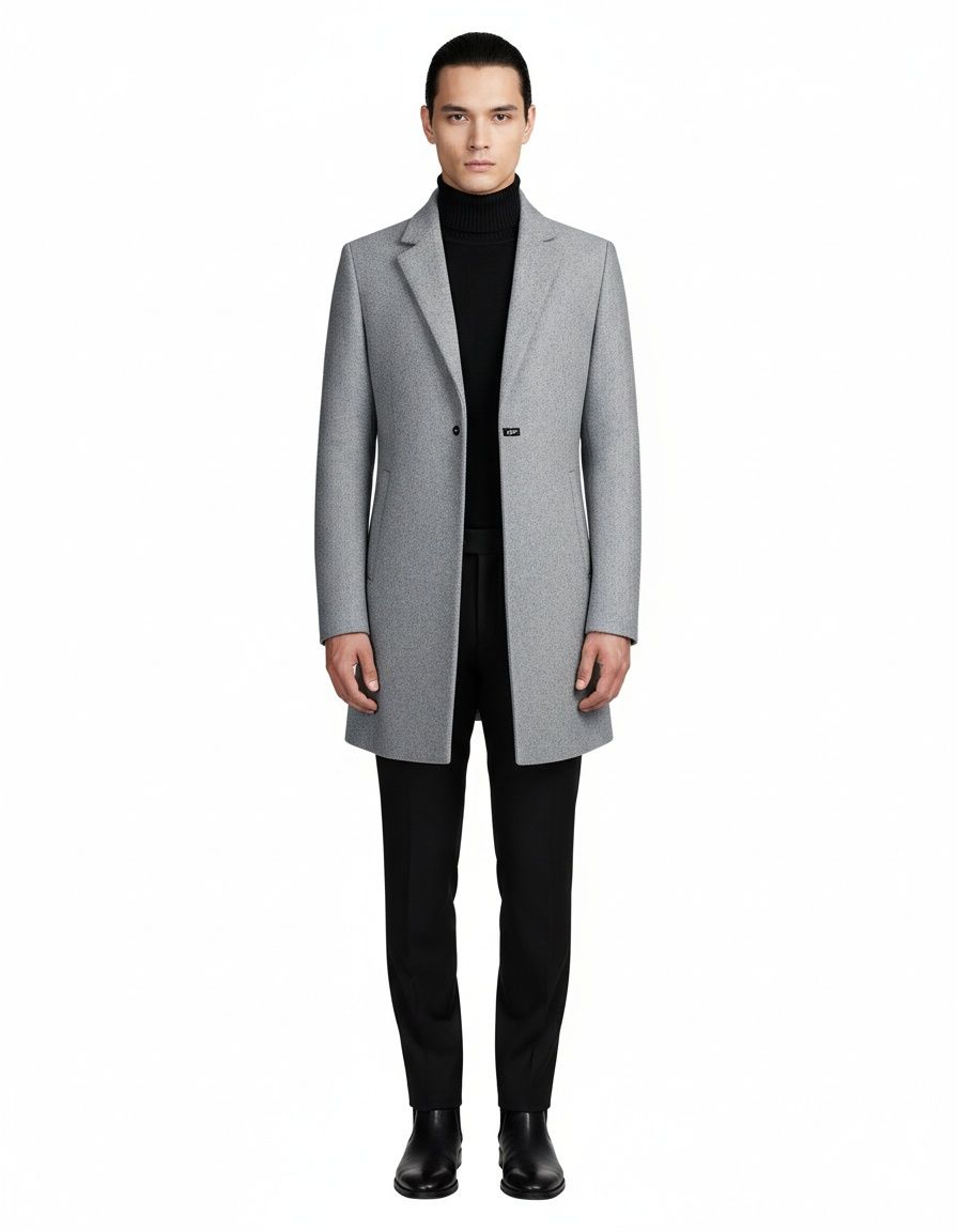 Men's One-Button Long Woolen Trench Coat