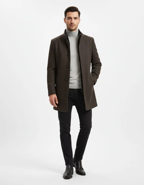 Men’s Stand Collar Wool Trench Coat
