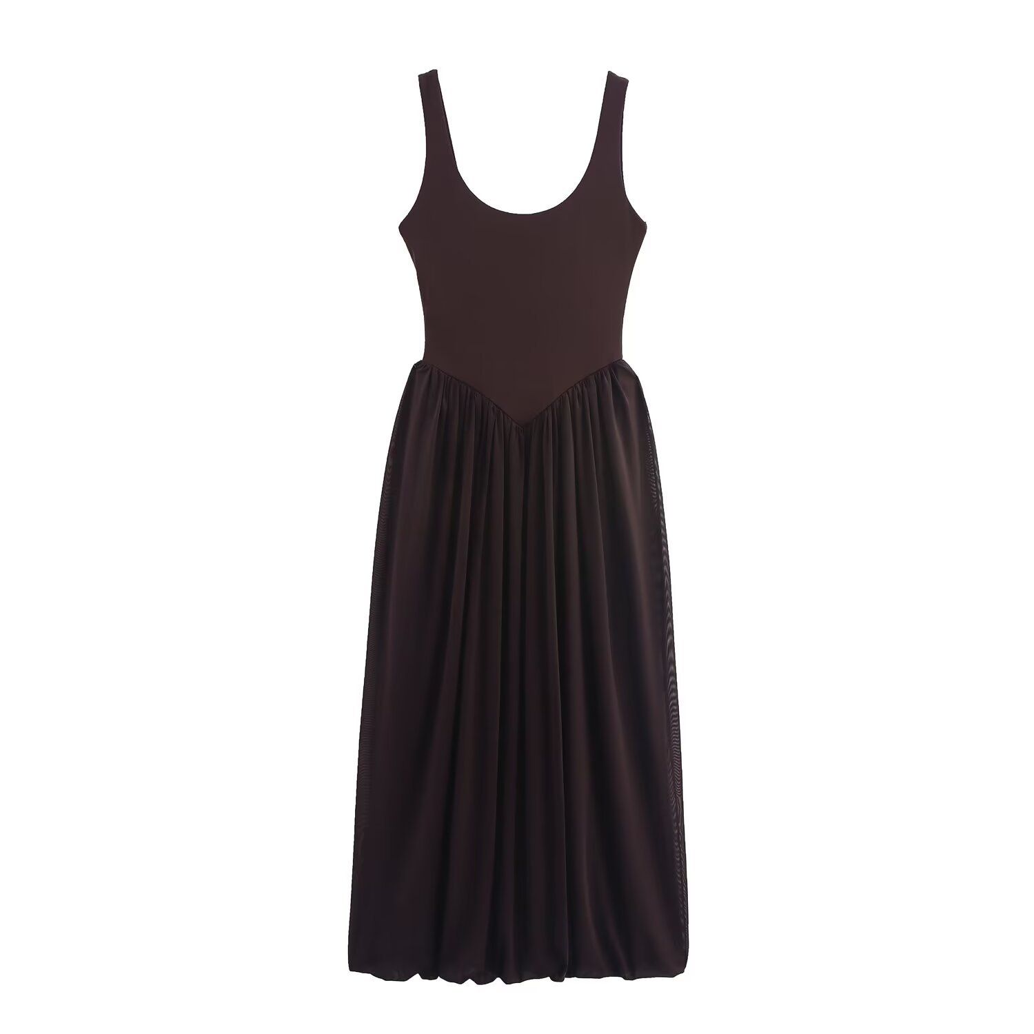 Silk Mesh Patchwork Dress - Versatile European Style KUN-00214