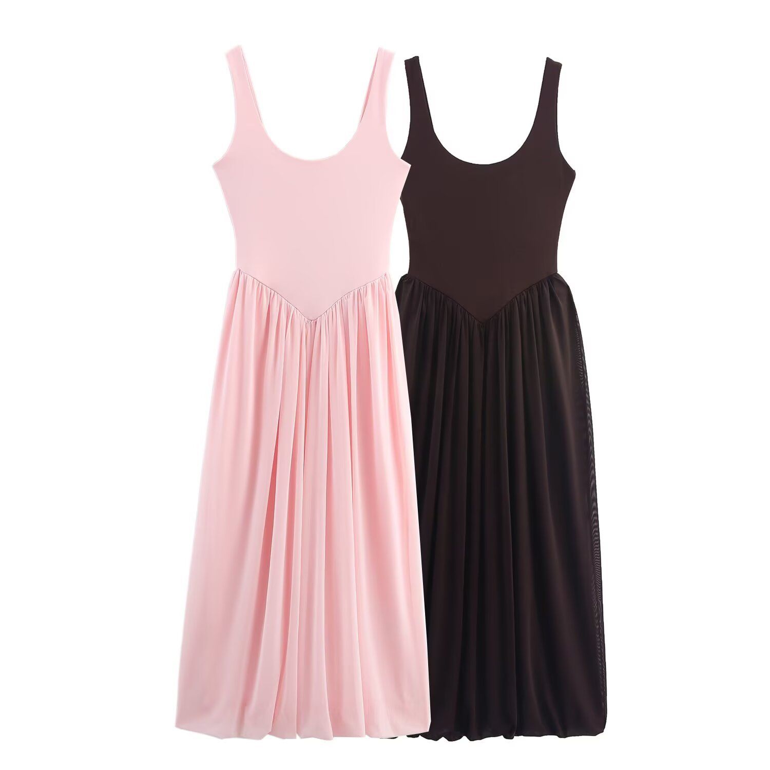 Silk Mesh Patchwork Dress - Versatile European Style KUN-00214