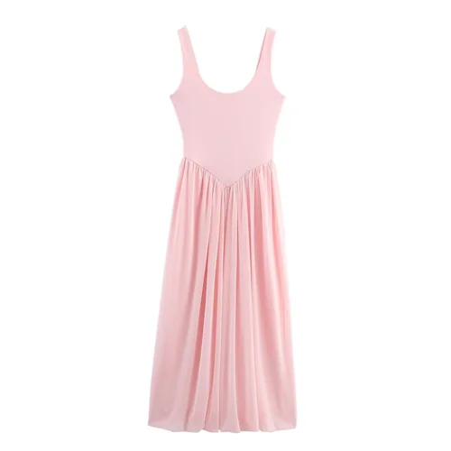 Silk Mesh Patchwork Dress - Versatile European Style KUN-00214