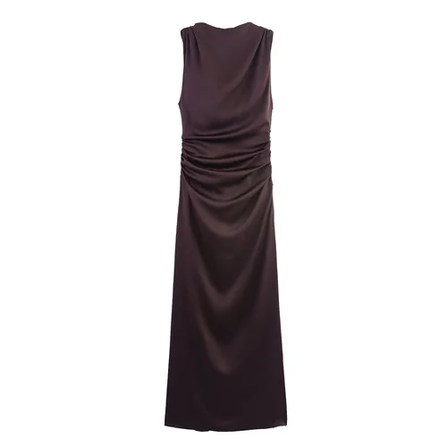 Satin Slip Dress Backless Maxi Dress KUN-00211