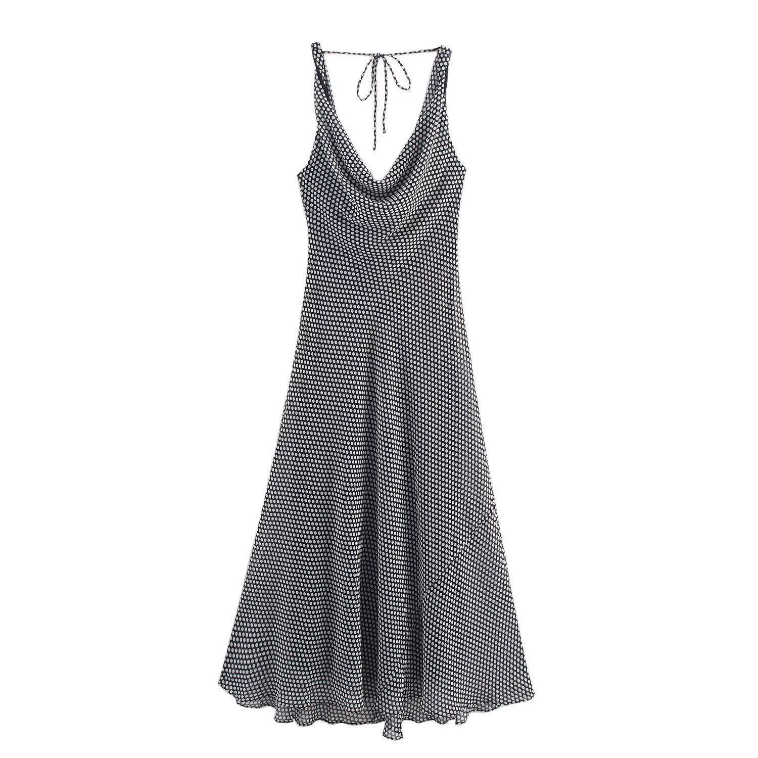 Vestido midi de lunares para mujer, elegante y versátil KUN-00216