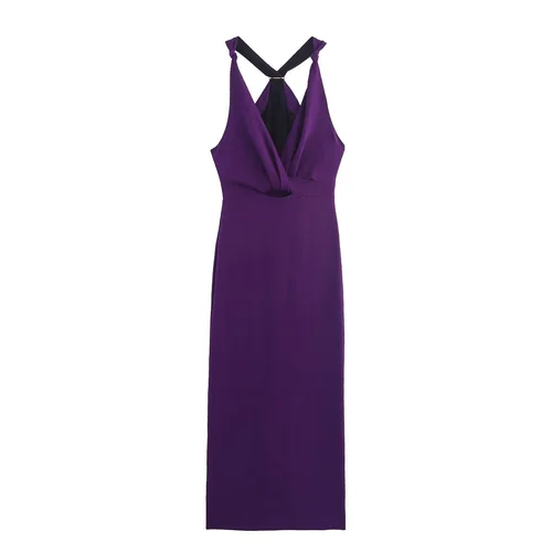Midi Dress with Tie Detail - Versatile European Style KUN-00148