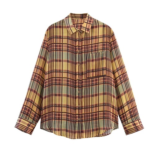 Linen Plaid Shirt - Stylish Women's Blouse KUN-00091