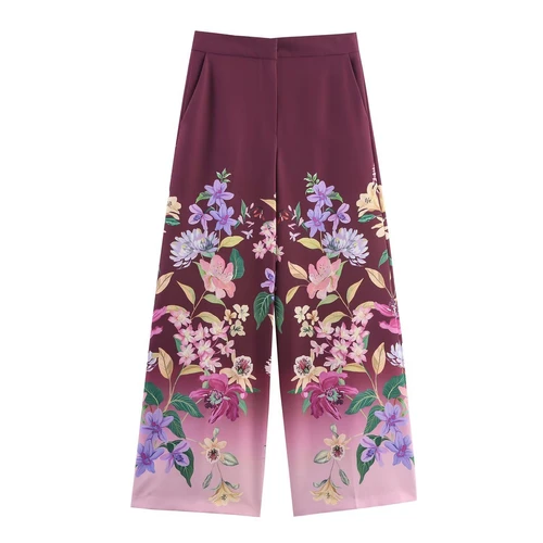 Floral Print Wide Leg Pants - Trendy & Chic KUN-00016